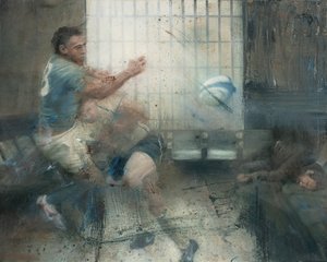 タックル、2016年（キャンバスに油彩） 作： Nicola Pucci