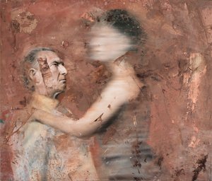 男性と移動する女性、2019年（キャンバスに油彩） 作： Nicola Pucci