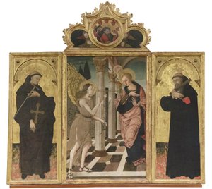 聖ヨハネ・グアルベルトとベネディクトの受胎告知 1500-05年頃（パネルに三幅対） 作： Nicola de Maestro Antonio