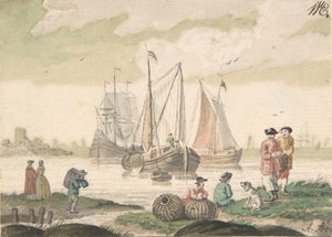 7 人の人物と犬のいる海の風景、1733 年から 1793 年。