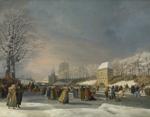 1809 年 1 月 21 日、レーワルデンのシュタットグラハトでの女子スケート競技 1809 年 1 月 21 日、レーワルデンのシュタッズグラハトでのスケート競技 作： Nicolaas Baur (signed by artist)