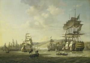 1816 年 8 月 26 日、キリスト教徒の奴隷を解放するための最後通牒を支援するアルジェ湾の英蘭艦隊 1816 年 8 月 26 日から 27 日までのアルジェ湾での英蘭艦隊のプレゼンス中の 4 つのエピソード (シリーズ タイトル) 作： Nicolaas Baur