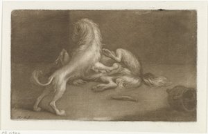 2 つの遊ぶ犬 作： Nicolaas Verkolje