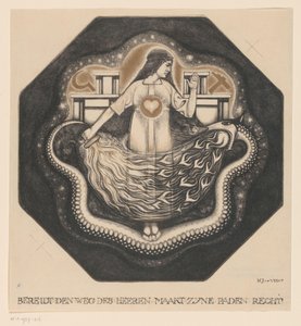 火を吐く蛇にハートとトーチを持つ女性 作： Nicolaas van de Vecht