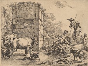 牛の飲酒、1680年。 作： Nicolaes Berchem