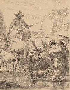 小川を渡る群れ。 作： Nicolaes Berchem