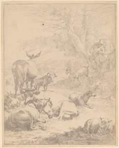 群れを休んでいます。 作： Nicolaes Berchem