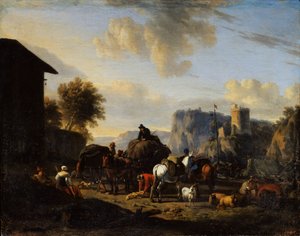 輸送船団の残り、17世紀 作： Nicolaes Pietersz. Berchem