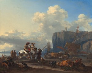 イタリアの港の眺め、1660 年代初頭。 作： Nicolaes Berchem