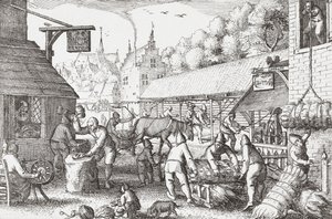ロープを作る 17 世紀のオランダの村人 作： Nicolaes Jansz Visscher