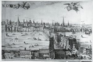 イギリス、イングランド、ロンドン橋とロンドン市街の眺め 作： Nicolaes Jansz (1586 1652) Visscher