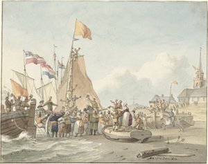 1813 年 11 月 30 日、スヘーフェニンゲンにウィレム フレデリック王子が到着 作： Nicolaes Lodewick Penning (signed by artist)