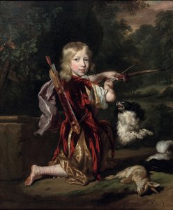 オランダ語：Portret van een onbekende jongen クラシカルな衣装を身にまとい、弓を引く少年の肖像。