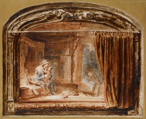 木を切るジョセフと聖家族、17世紀半ば 作： Nicolaes Maes