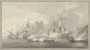 海戦、おそらく 1673 年 8 月 21 日のカイクダイン付近 作： Nicolaes Muys