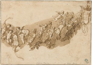 天使に囲まれた紋章の花輪 作： Nicolaes Pietersz Berchem (possibly)
