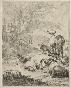 安息の動物。 作： Nicolaes Pietersz. Berchem