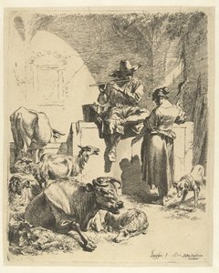フルートとスピナーを演奏する羊飼い 作： Nicolaes Pietersz Berchem