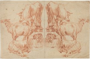 4頭の羊と1頭の牛 作： Nicolaes Pietersz Berchem