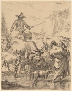 小川を渡る群れ 作： Nicolaes Pietersz Berchem