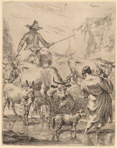 小川を渡る群れ 作： Nicolaes Pietersz Berchem
