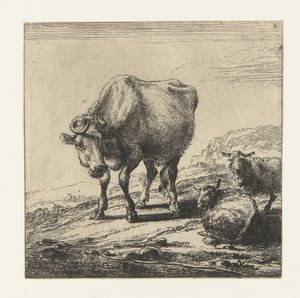 牛と 2 匹の羊 牛（シリーズタイトル） 作： Nicolaes Pietersz Berchem