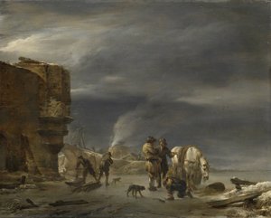 町の近くの氷の上 作： Nicolaes Pietersz Berchem