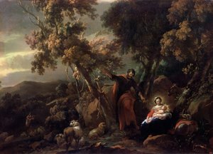 エジプトへの逃避、17世紀。 作： Nicolaes Pietersz. Berchem