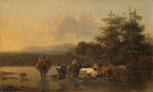 牛の群れ 浅瀬を渡る牛の群れ 作： Nicolaes Pietersz Berchem