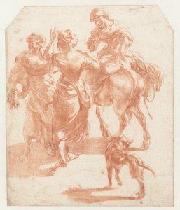 歩く二人の女性とロバに乗った女性 作： Nicolaes Pietersz Berchem