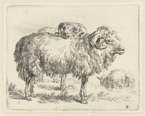 Twee rammen en een schaap シャーペン（シリーズタイトル） ニコライ・ベルケムのスタジオとアートによる生き生きとした動物と水でプリントされた強い空気感 (シリーズ タイトル) 作： Nicolaes Pietersz Berchem
