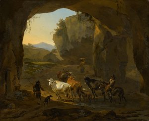 洞窟の牛飼い 作： Nicolaes Pietersz. Berchem
