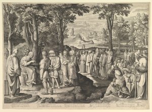 砂漠で説教する洗礼者ヨハネ、2000年頃。 1527-28 作： Nicolaes de Bruyn