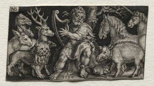 動物を魅了するオルフェウス、1594年。 作： Nicolaes de Bruyn