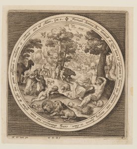 第6日動物の創造、アダムとイブ、天地創造から楽園追放まで 作： Nicolaes de Bruyn