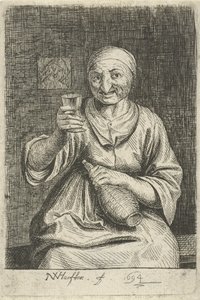 グラスと水差しを持つ老婆 作： Nicolaes van Haeften