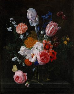 クリスタルの花瓶に咲く花束、1662年。 作： Nicolaes van Veerendael