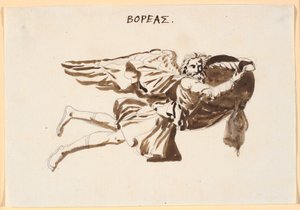 ボレアス。 会話中のパンフィロスとダヴスの風の塔のレリーフ案 作： Nicolai Abildgaard