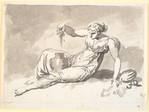 秋、ぶどうを押す座っている女性 作： Nicolai Abildgaard