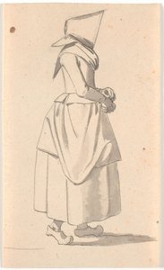 頭に大きなセットを乗せて右横向きに歩く庶民の女性 作： Nicolai Abildgaard