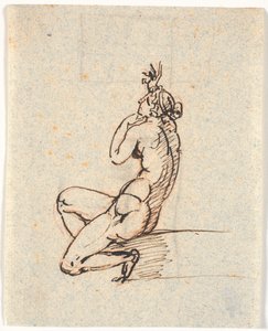 左を向いて座り、右手を立てた裸の女性 作： Nicolai Abildgaard