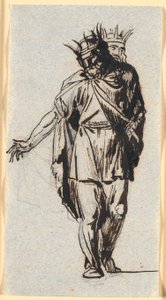 頭に王冠をかぶって立っている古ノルド語 (?) の王族の姿 作： Nicolai Abildgaard