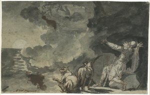 フィンガルは月明かりで先祖の霊を見る。 オシアンの情景 作： Nicolai Abildgaard