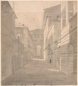 古代都市の通り。 絵画「シモ、ソシアに打ち明ける」の遠近法 作： Nicolai Abildgaard