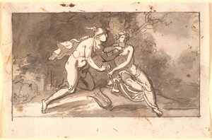 エルメスは若い男（アポロン？）に笛の吹き方を教える 作： Nicolai Abildgaard