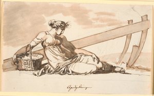鋤の前で​​休む女性。 耕作の寓話 作： Nicolai Abildgaard