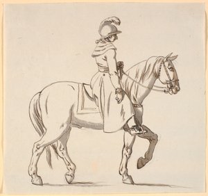 騎士の似顔絵 (クリスチャン 5 世の像を見ながら?) 作： Nicolai Abildgaard