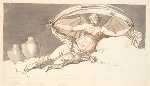 夜、コウモリの羽を持つ休む女 作： Nicolai Abildgaard