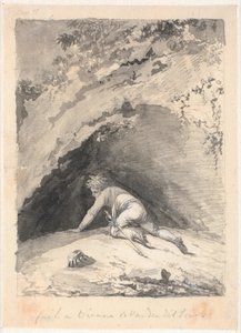 洞窟に潜り込むニールス・クリム 作： Nicolai Abildgaard