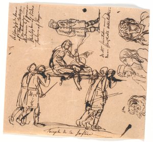 正義の勝利。 担架を運ぶ 4 人の武装した男たち。 作： Nicolai Abildgaard